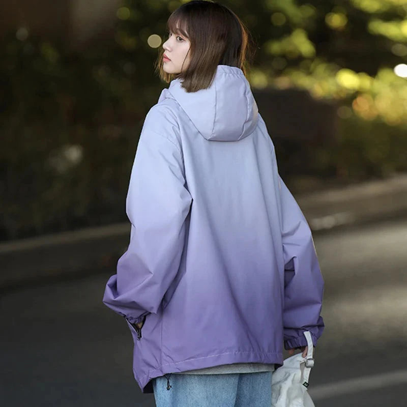 Gradient Color Windbreaker Jacket Women Spring Autumn Sporty GlowCart