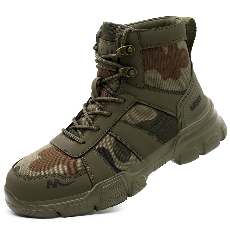 Camouflage Safety Boots Men and Women Work Indestructible Shoes Climbing Steel Toe Protective Boots Anti-puncture Safety Shoes GlowCart