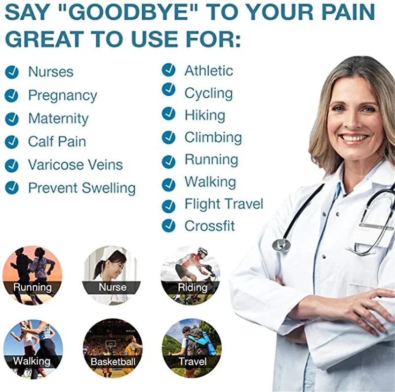 Men Women Compression Socks Varicose Veins Socks 20-30 Mmhg Outdoor Sports Cycling Travel Flight Nurse Running Leg Support Socks GlowCart