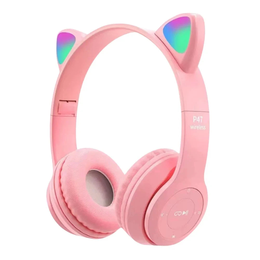 Cute Cat Ear Headphones with RGB LED Light Wireless Headset GlowCart