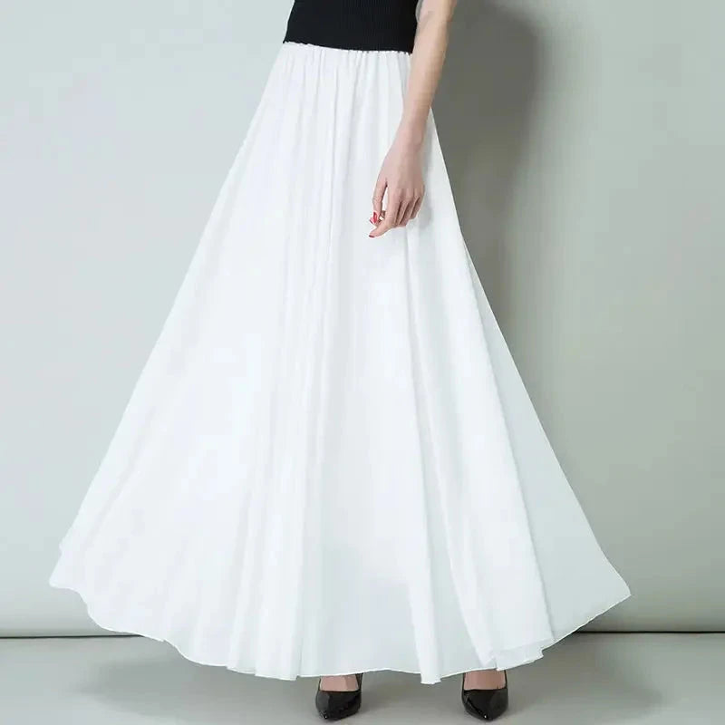 New Summer Chiffon Skirts Plus Size Full-Length Skirt High Waist Elegant Dance Skirt Pink Black Red Royal Blue White Long Skirts GlowCart