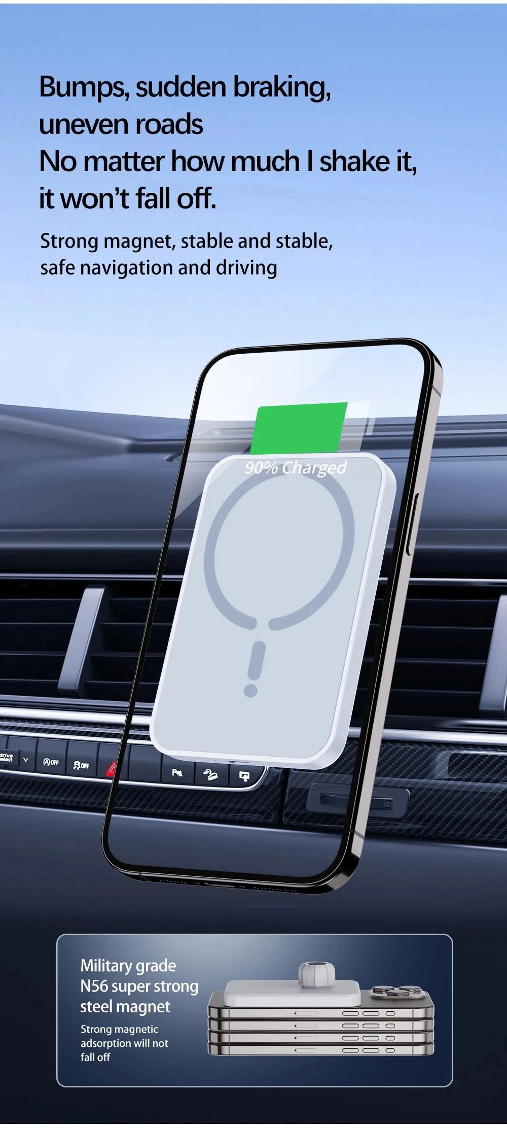 15W Magnetic Car Wireless Charger For Magsafe iPhone 12 13 GlowCart