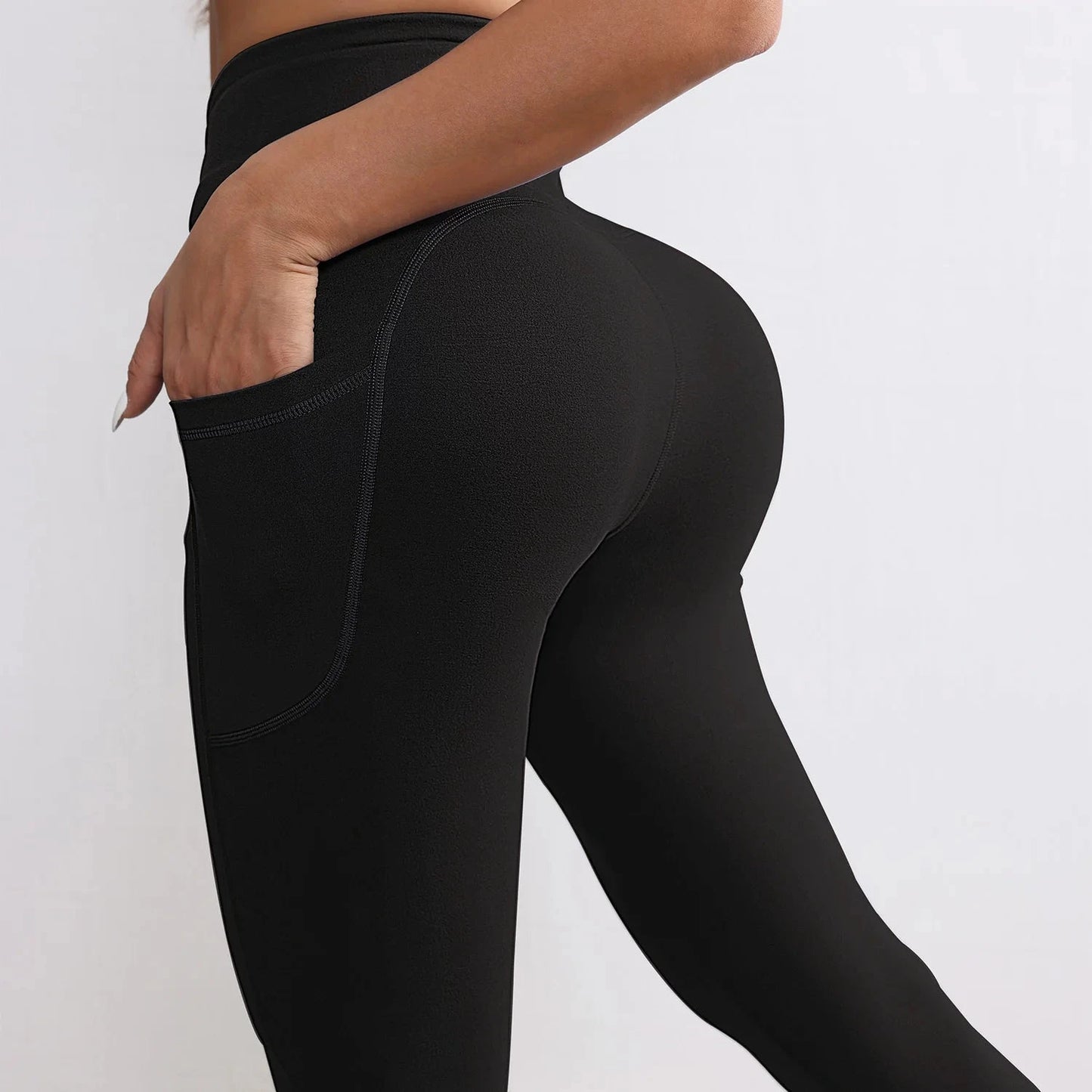 Solid Color Women Leggings with Pockets Tummy Control GlowCart