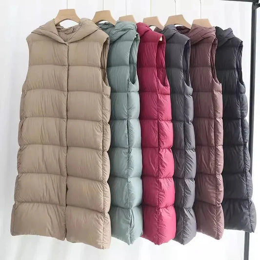 Top Grade Women X-long Hoode Sleeveless 90% White Duck Ultra GlowCart