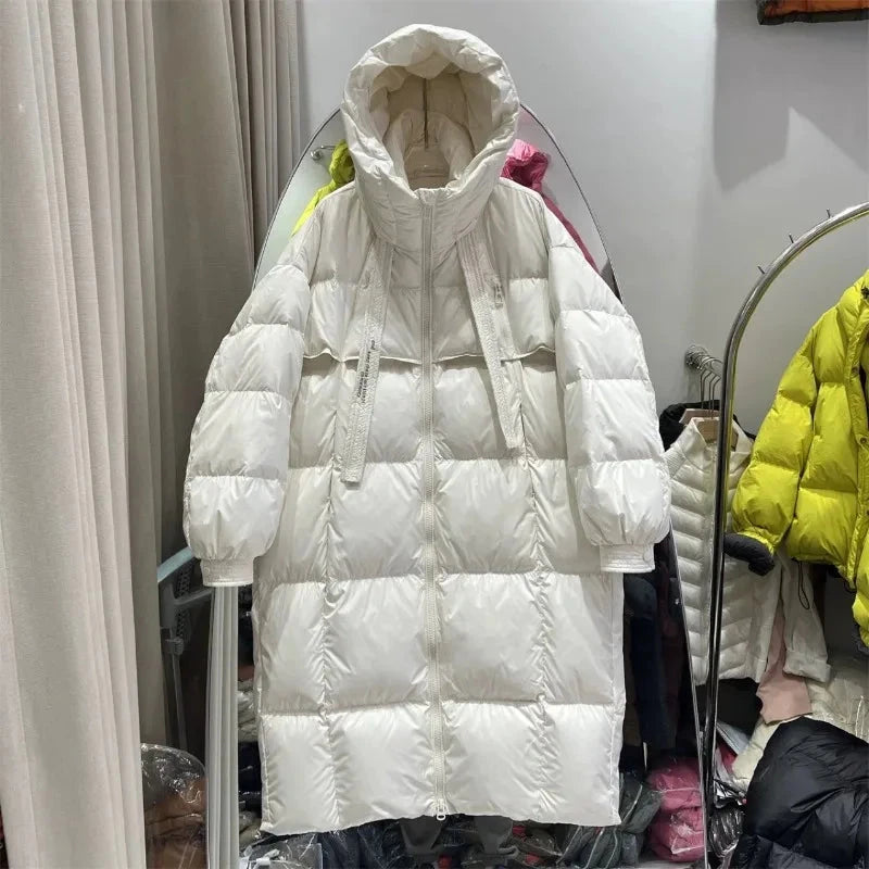 New Winter Hooded Over The Knee Puffer Coat Women Thicken GlowCart