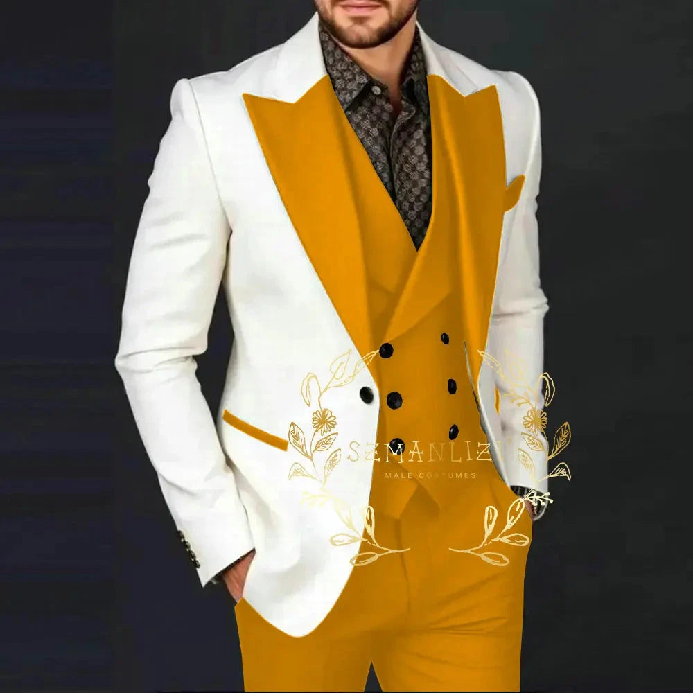 Ivory Jakcet Dark Green Vest Pant Men's 3-piece Suit Set GlowCart