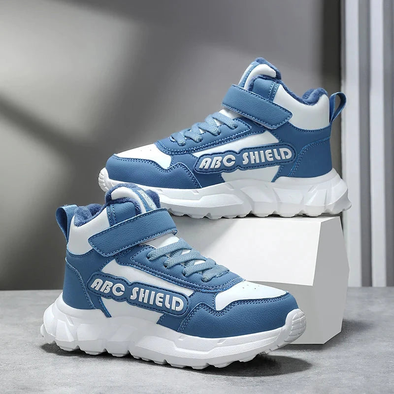 Autumn Winter Children Shoes Boys High Top Sneaker Warm Plush Kids Cotton Shoes Casual Sports Daily Boys Sneaker 4 To 12 Years GlowCart