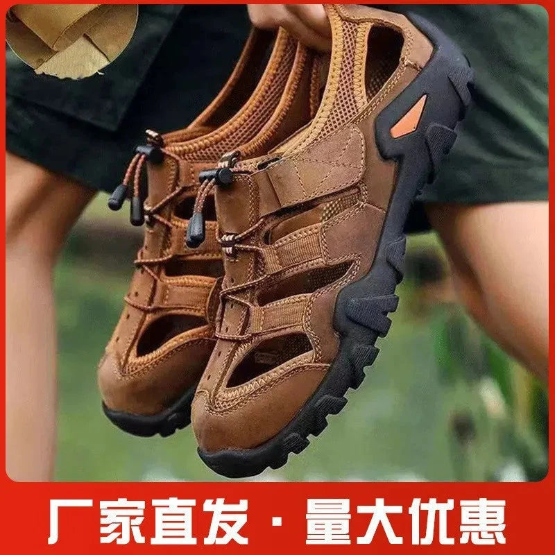 Men's Summer Outdoor Sports Sandals Driving Shoes Anti-slip Wear-resistant Head Cover Beach Shoes Comfortable Breathable GlowCart