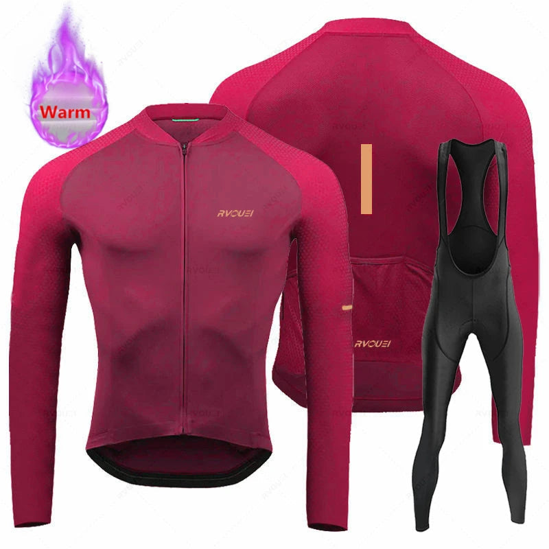 Rvouei New Winter Cycling Clothes Set Man Thermal Fleece Jersey Suit Sport Riding Bike MTB Clothing Bib Pants Sets Ropa Ciclismo GlowCart