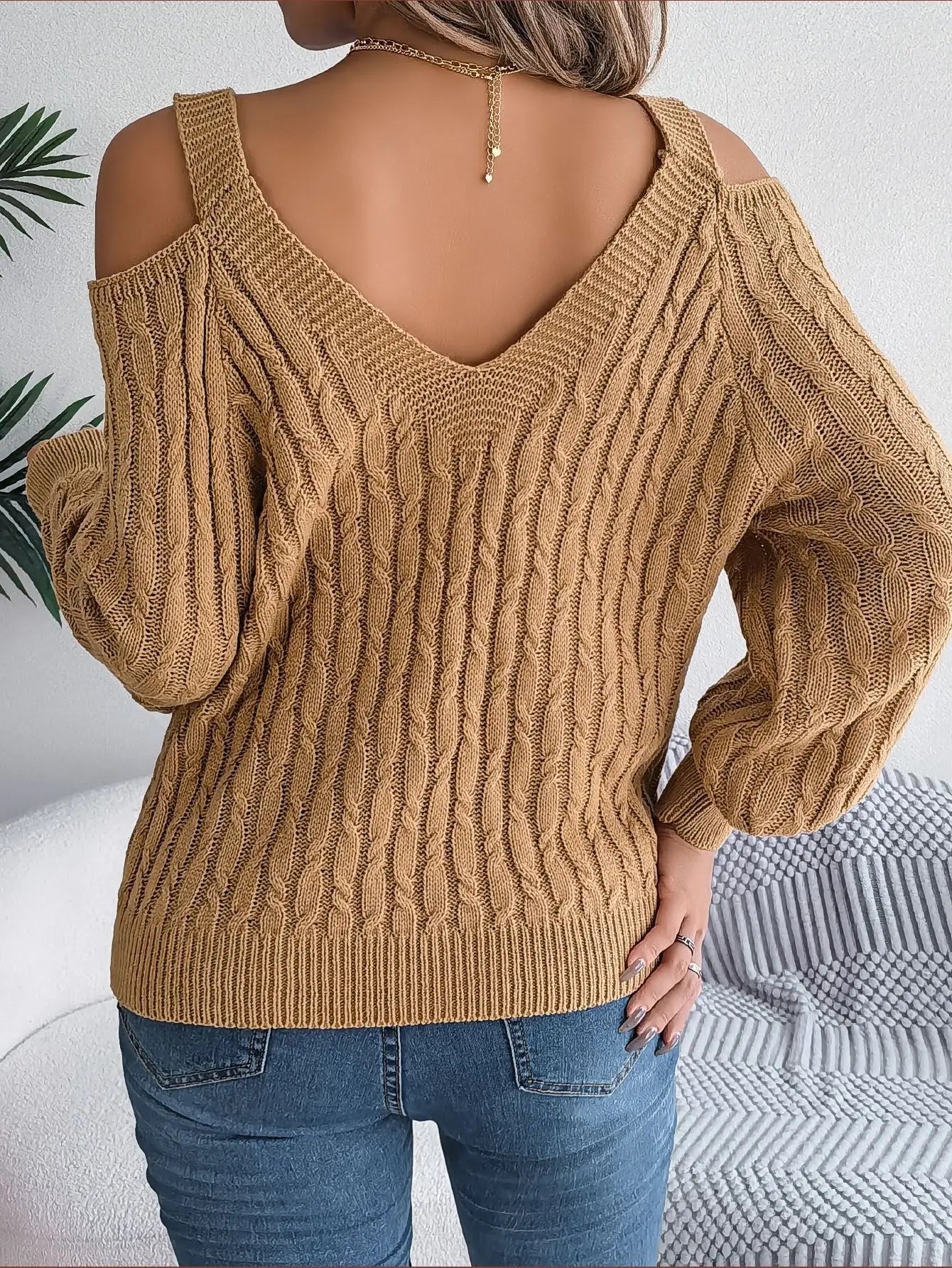 VigoCasey 2025 Winter Casual V Neck Knitted Sweater Women
