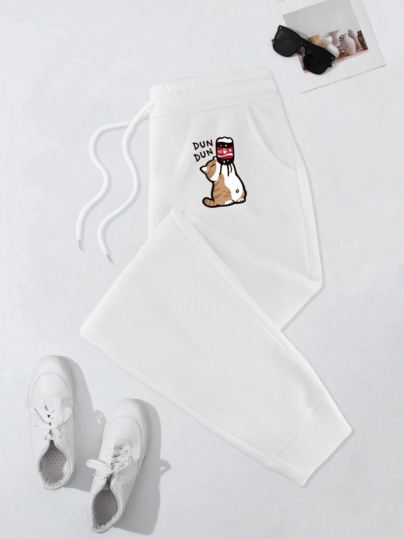Cute Cat Drinking Coke Printing Mens Joggers Sweatpant GlowCart