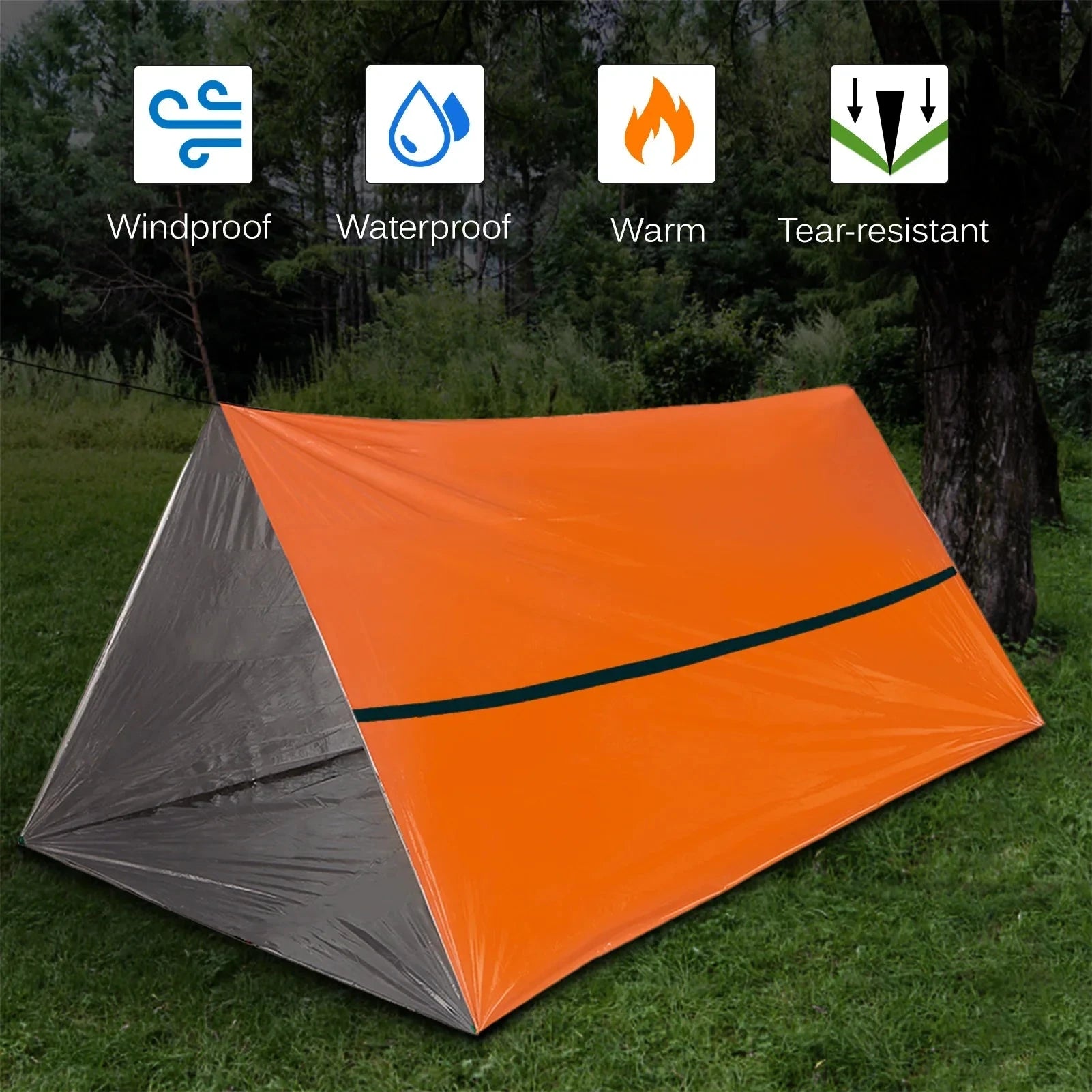 Heavy-Duty PE Camping Tent, Waterproof Windproof Sun GlowCart