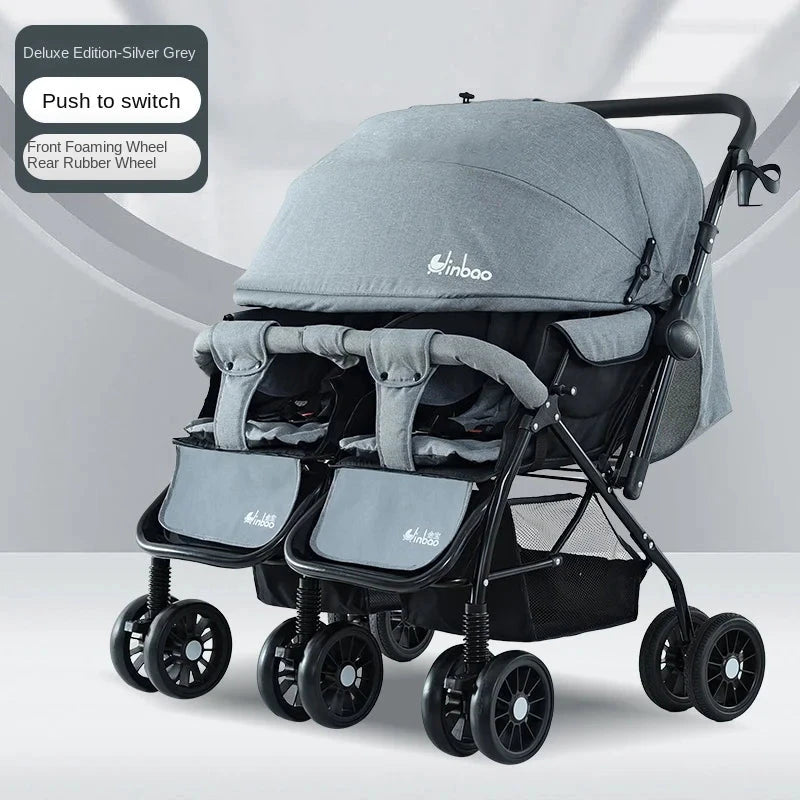 Baby Double Pushchair Ultra Lightweight Two-way Foldable Shock Absorbing Poussette Double Can Sit and Lie Down Twin Pram GlowCart