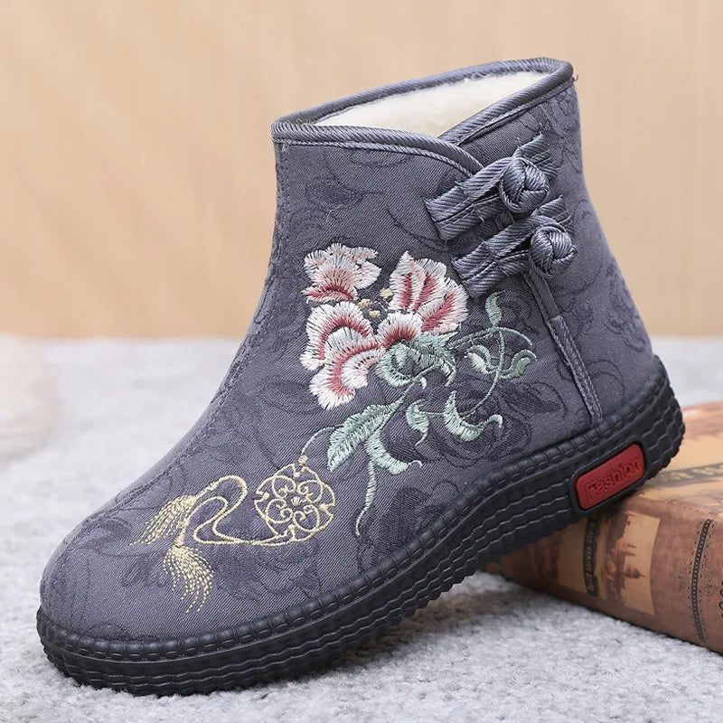 Winter Cloth Shoes Ethnic Style Botas Mujer Women's Shoes Zapatos Short Warm Boots Woman Bootie Embroidered Cotton Women Boots GlowCart