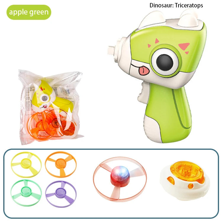 Children Saucer Launcher Pistol Outdoor Spinning Top Dinosaur Gun Toys Flying Disc Bamboo Dragonfly Ejection Luminous Gyroscope GlowCart