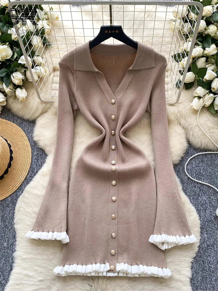 SINGREINY Autumn Sweet Basics Knit Dress Female Long Sleeve GlowCart