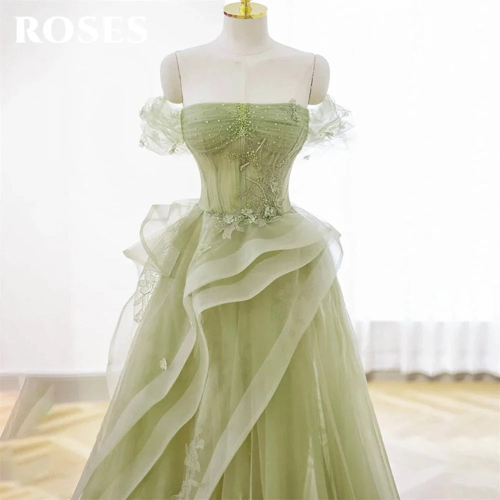 ROSES Sage Green Prom Dress Appliques Tulle Celebrity GlowCart