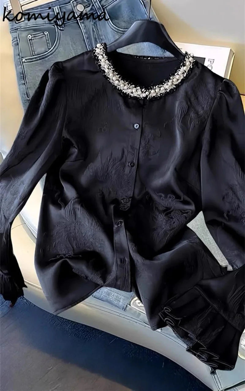 Exquisite Beaded Woman 2025 Shirts & Blouses Long-sleeved GlowCart