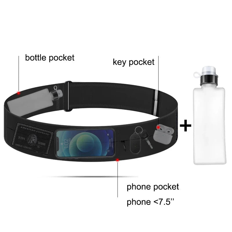Running Belt Waist Bag with Water Bottle Women Sports Fanny Pack Men Phone Pouch Jogging Gym Bags Hydration Run Accessories GlowCart