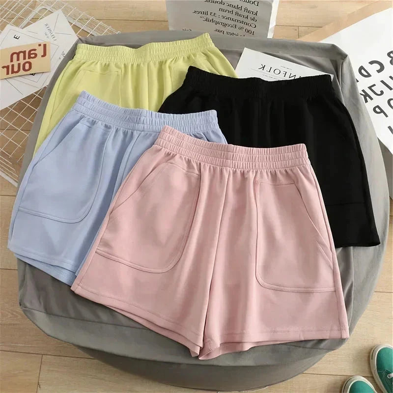 Women Simple Soft Shorts Large Size Casual Shorts Yoga Beach Pants Female Sports Shorts Wide Leg Bottoms Hot Streetwear GlowCart