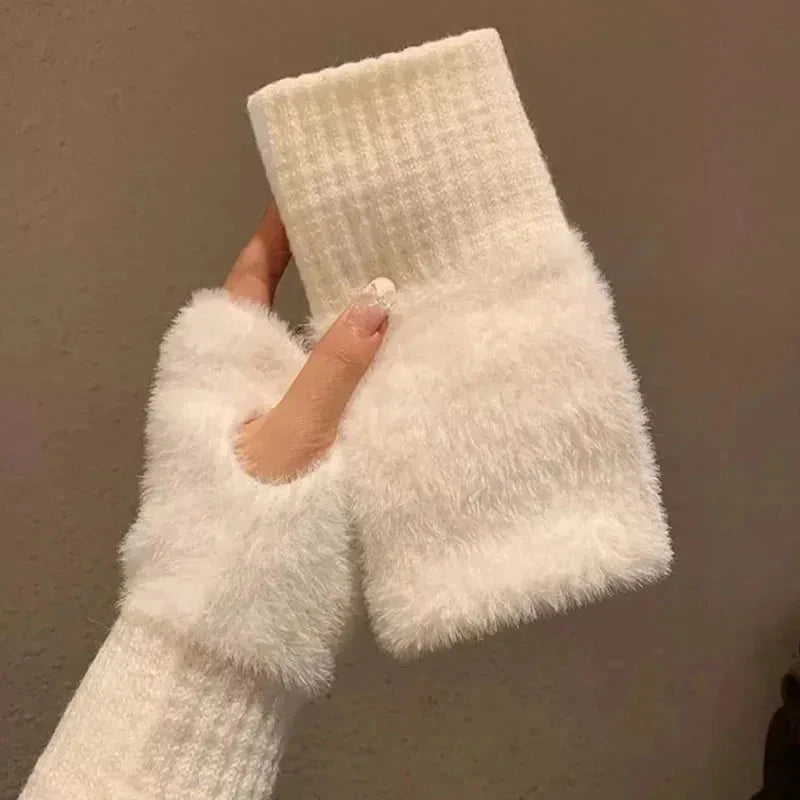 New Women's Half-Finger Gloves - Soft & Warm for Winter, GlowCart