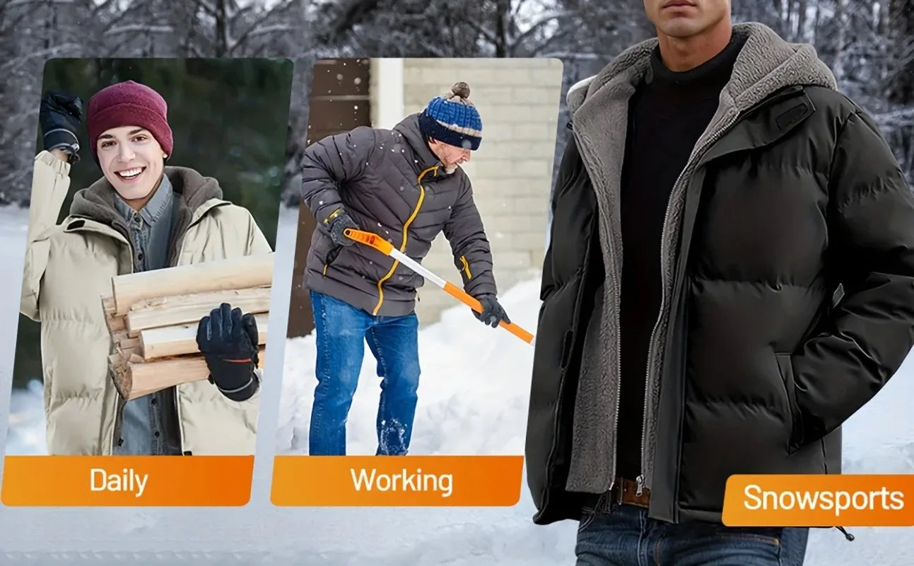 Winter Windproof Men's Faux Jacket Casual Polyester Coat with Detachable Hood Zip-Up Front Long Sleeves & Pockets Winter Clothes GlowCart