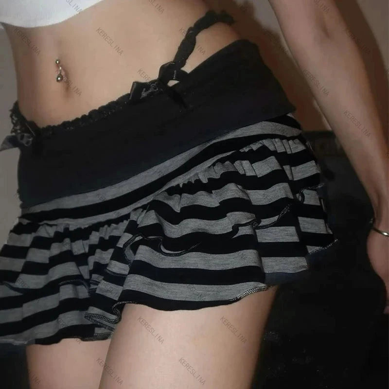 Y2k 2000s Goth punk style striped mini shorts Summer GlowCart