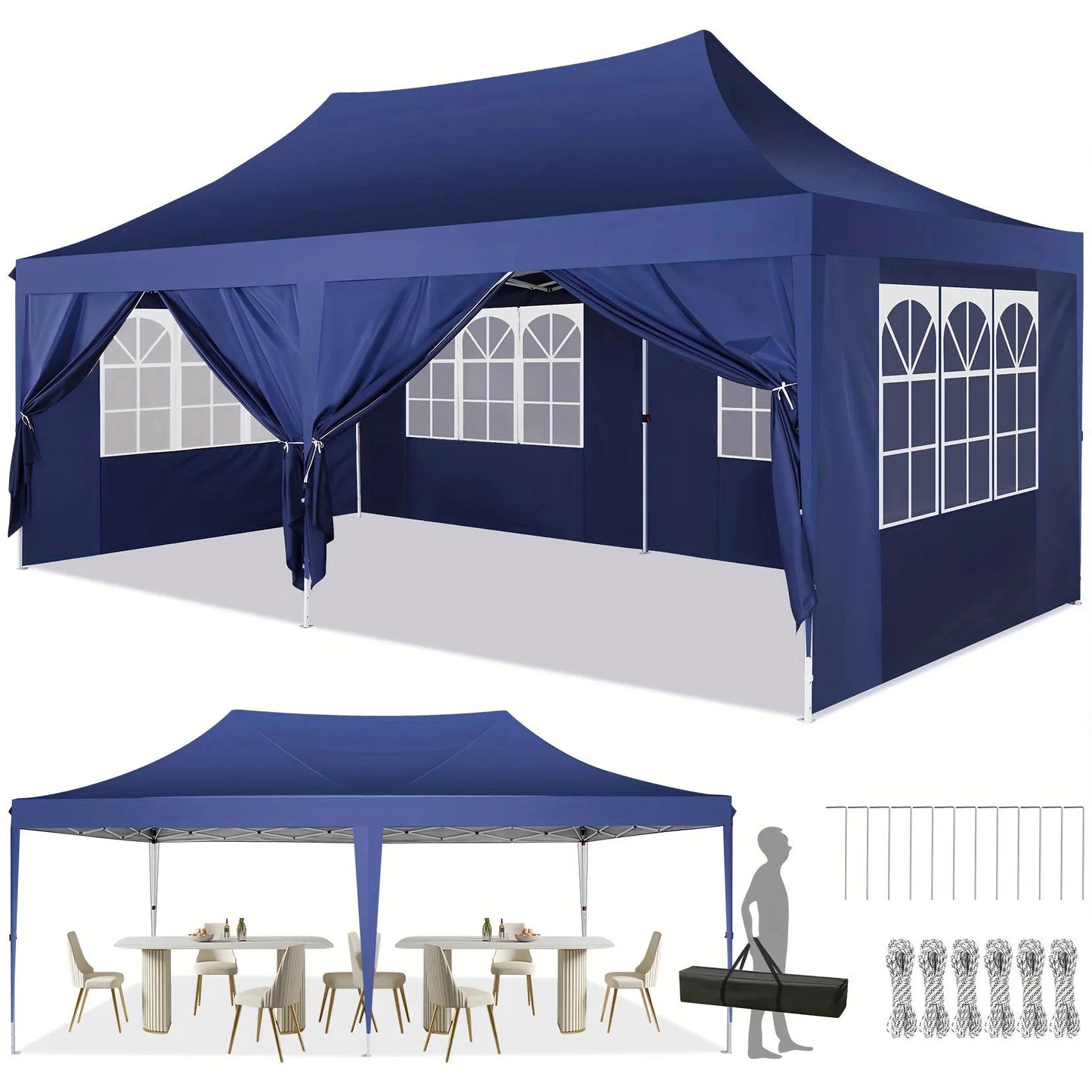 10x20 Pop Up Canopy Tent with 6 Sidewalls, Wedding Party GlowCart