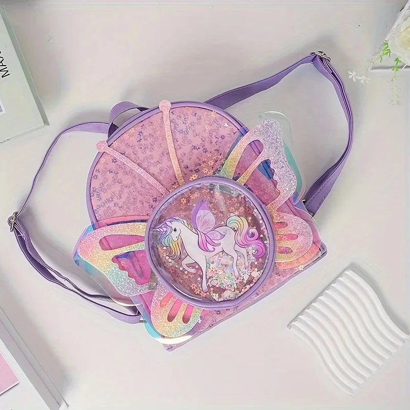 Toddlers Backpack Cartoon Unicorn Schoolbag Sequin Transparent Butterfly Wings Bookbag for Girl Kids Waterproof School Bag 2024 GlowCart