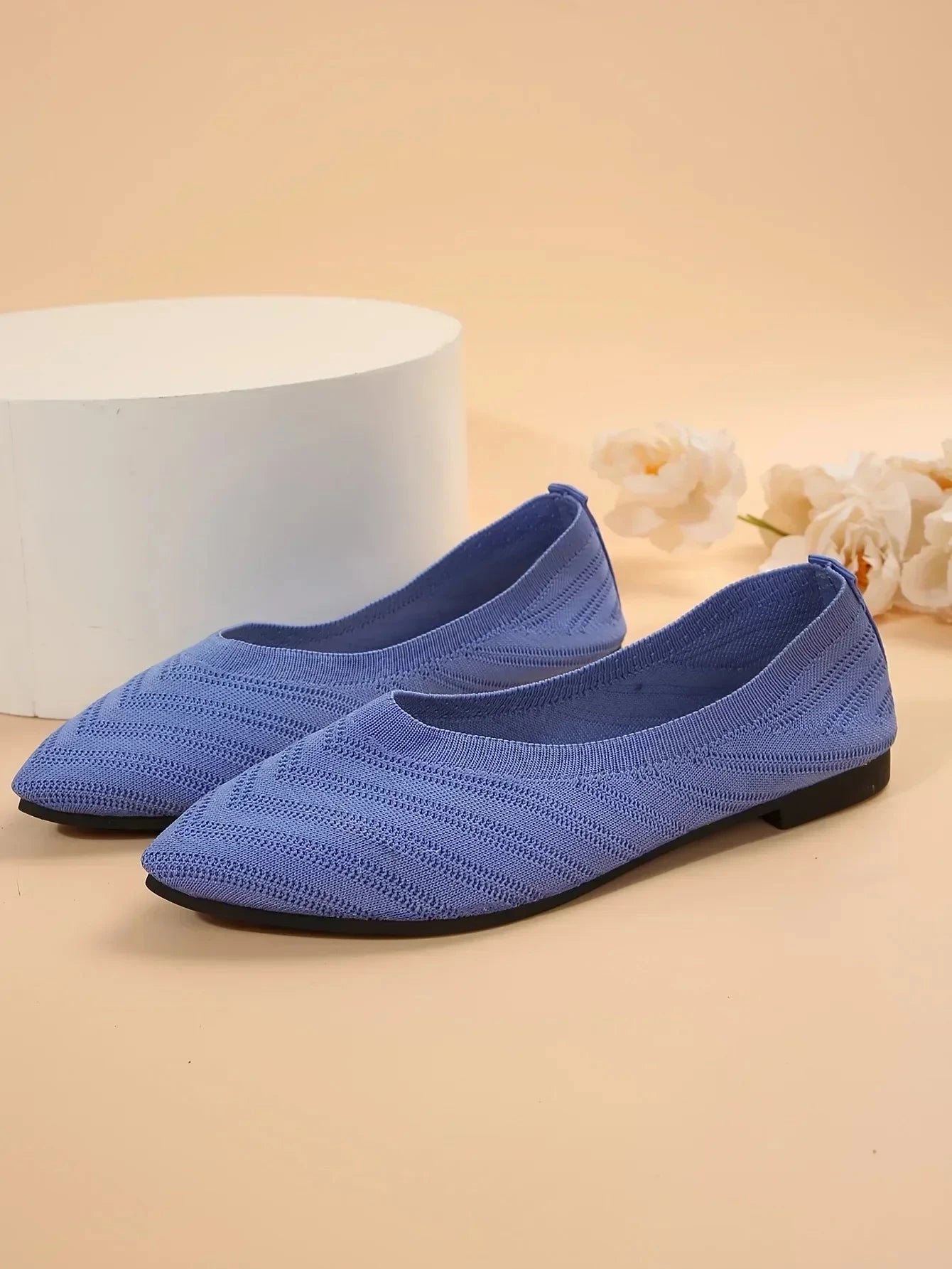 New 2024 Pointed Toe Flat Office Boat Solid Color Knitted GlowCart