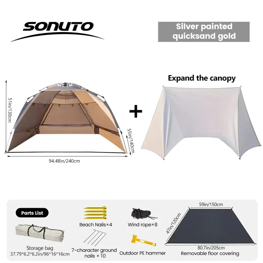 Sonuto Outdoor 3-4P One-Touch Camping Tent Quick Automatic GlowCart