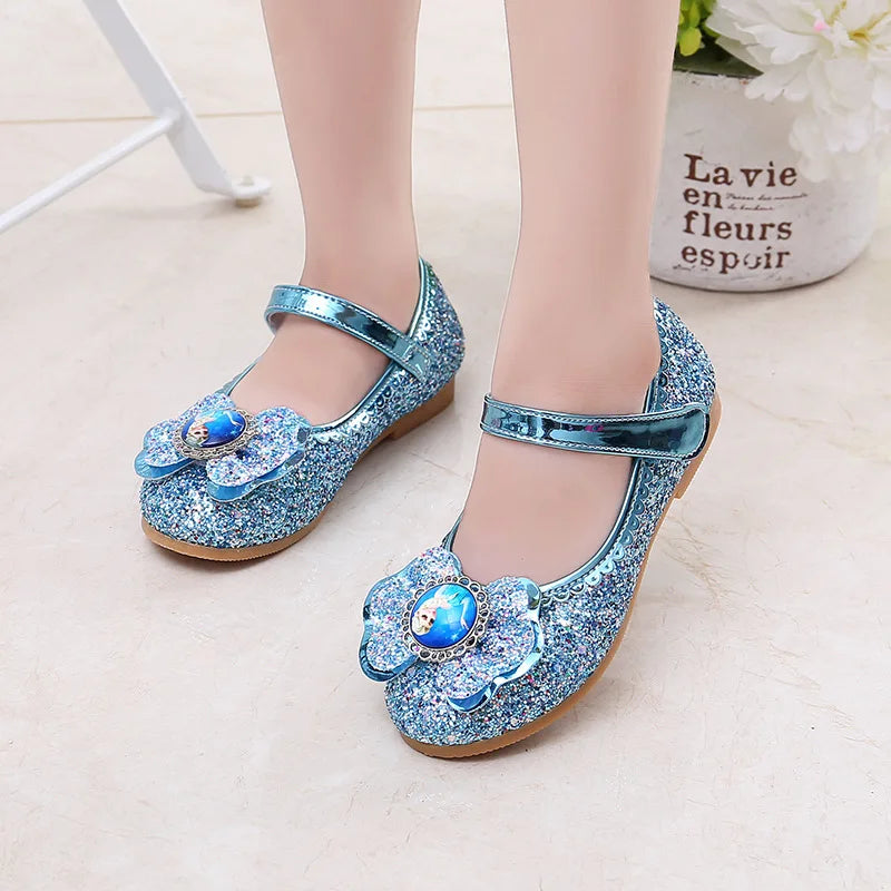 Disney Frozen Princess Elsa Cartoon Soft Sole Sandals Baby Girl Princess Shoes Crystal Shoes Children Flat Girl Leather Shoes GlowCart