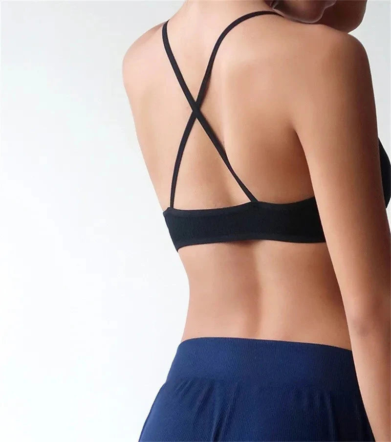 Women Sports Bra Comfort Cotton Bras For Women Thin French Style Bralette Sexy Deep V Triangle Cup Cross Tank Top Bra Yoga Gym GlowCart