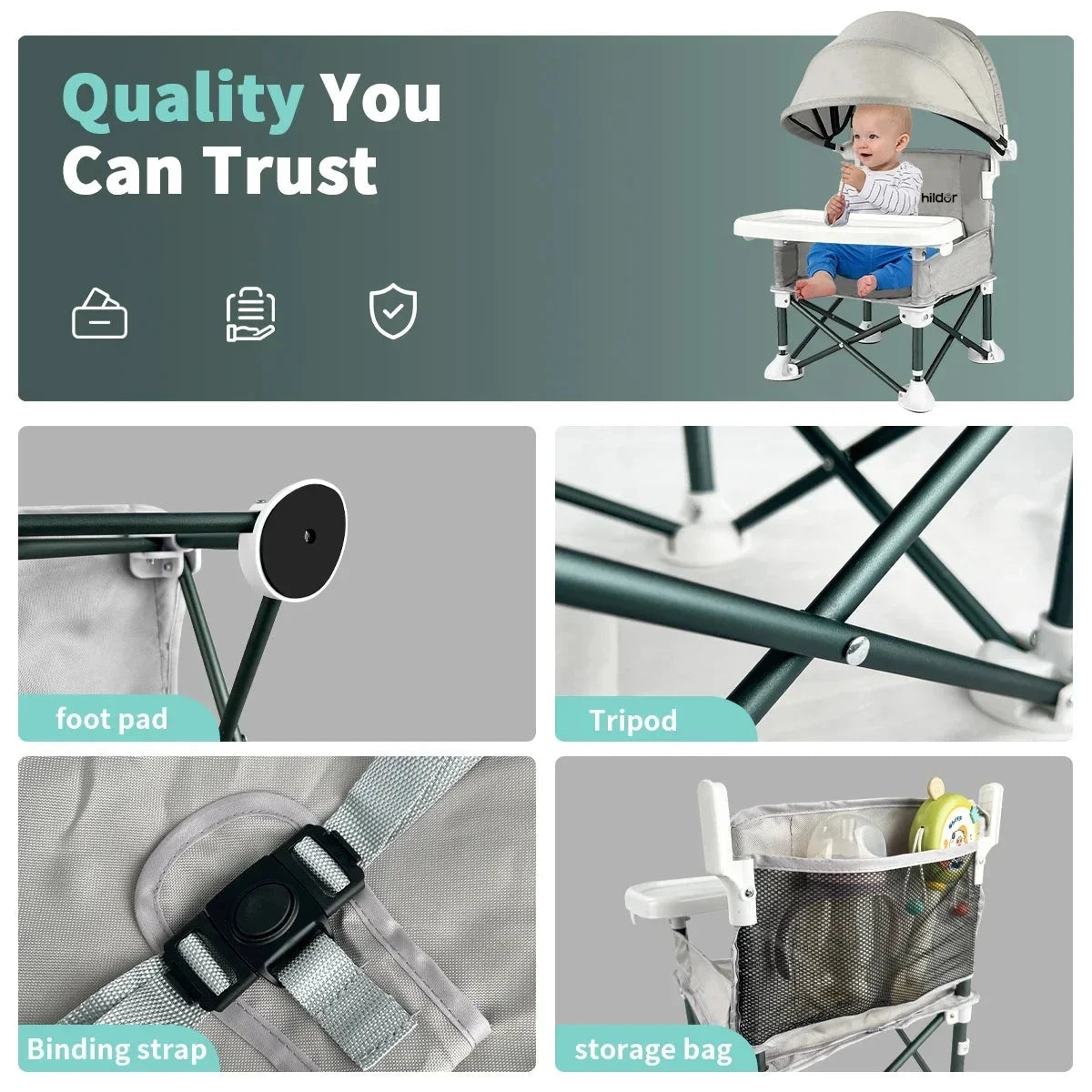 Kids chair, Portable and foldable, it can be used to increase the height of the seat, as a feeding chair and an outdoor camping GlowCart