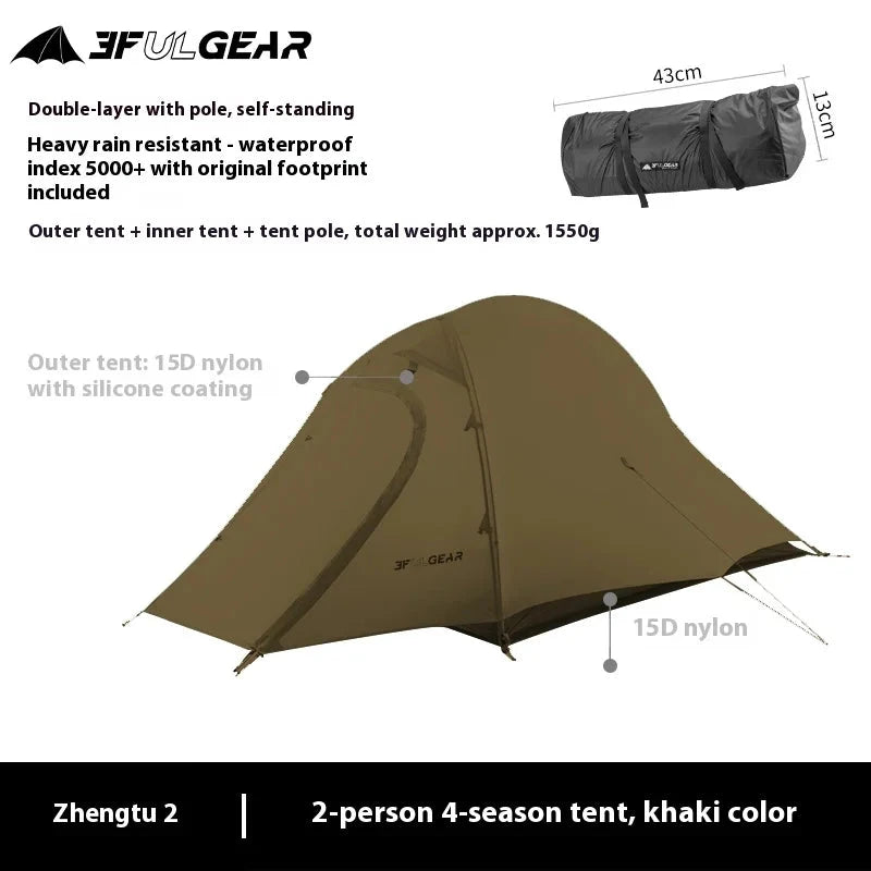 3F UL GEAR 2 Person Camping Tent Ultralight Waterproof GlowCart