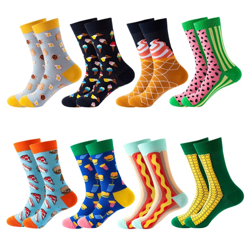 8 Pairs Novelty Fashion Happy Men and Women Casual Socks Funny Space Grid dots Crew Socks GlowCart