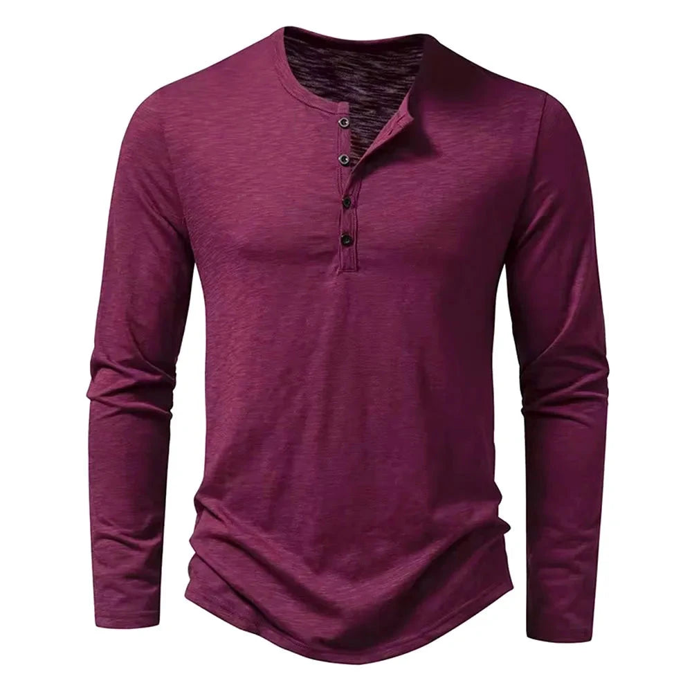 Autumn New Men's Cotton Button Long Sleeve  Henley Neck GlowCart