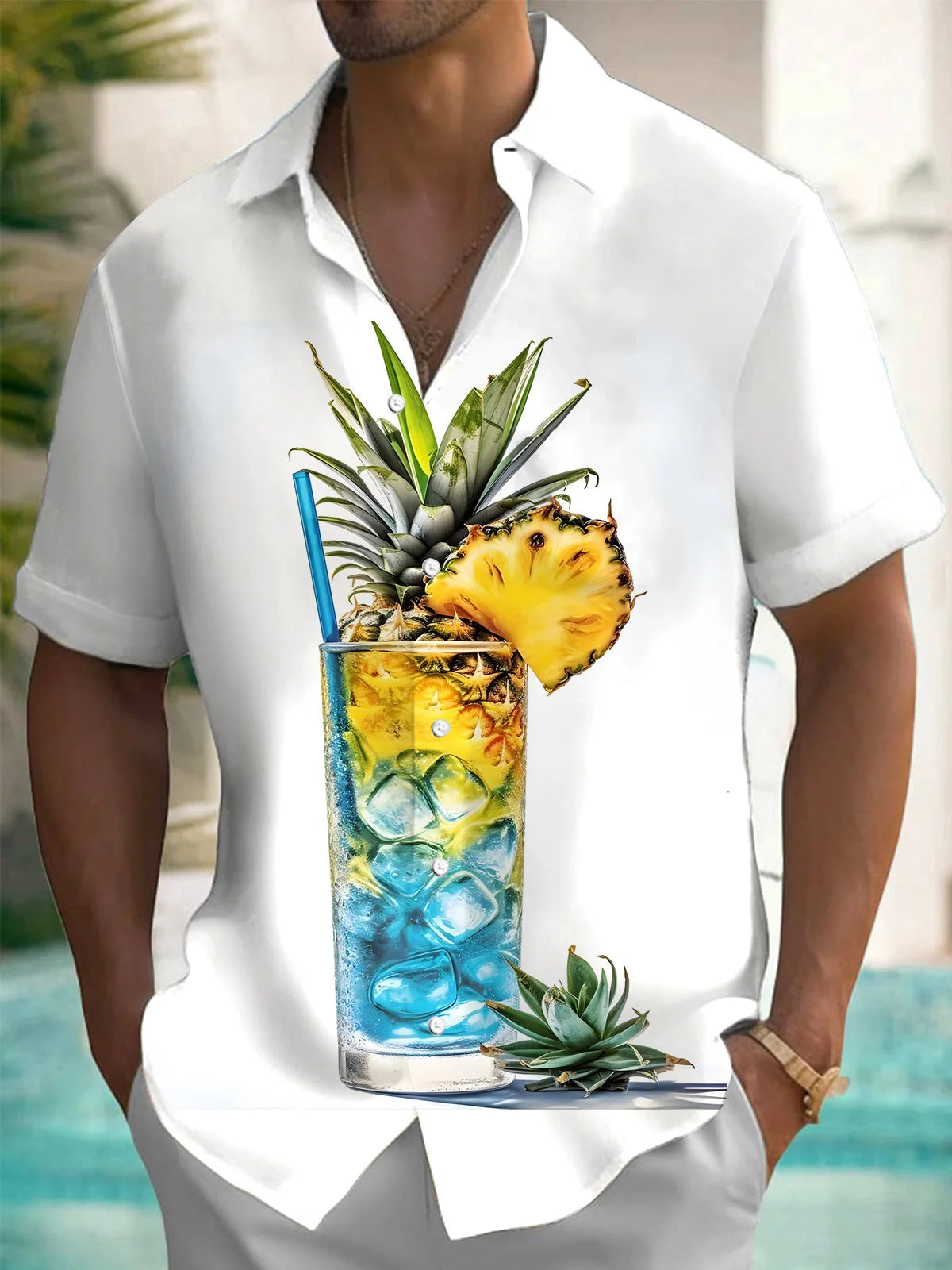 New Hawaii Spring/Summer Fashion Leisure Street Walk Tourist Beach Printed Full Open Short Sleeve Button Shirt, XS-5XL GlowCart
