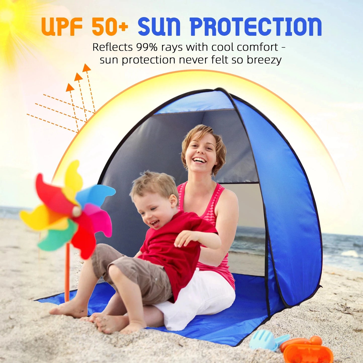 Pop Up Beach Tent Sun Shelter for Summer Camping - UPF 50+ GlowCart