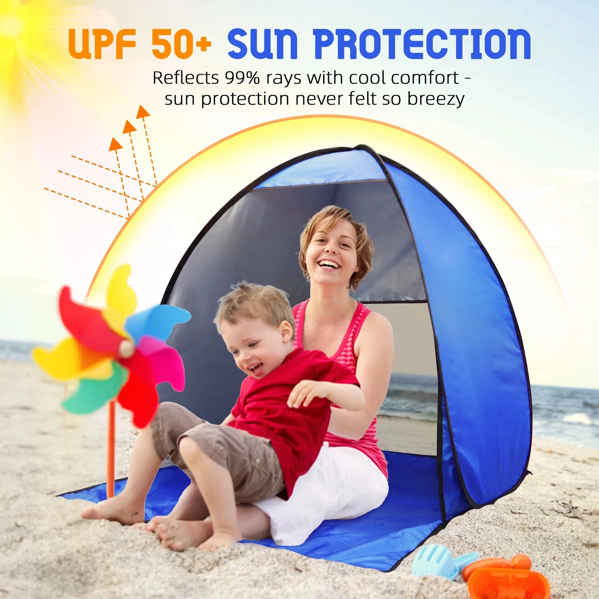 Pop Up Beach Tent Sun Shelter for Summer Camping - UPF 50+ GlowCart