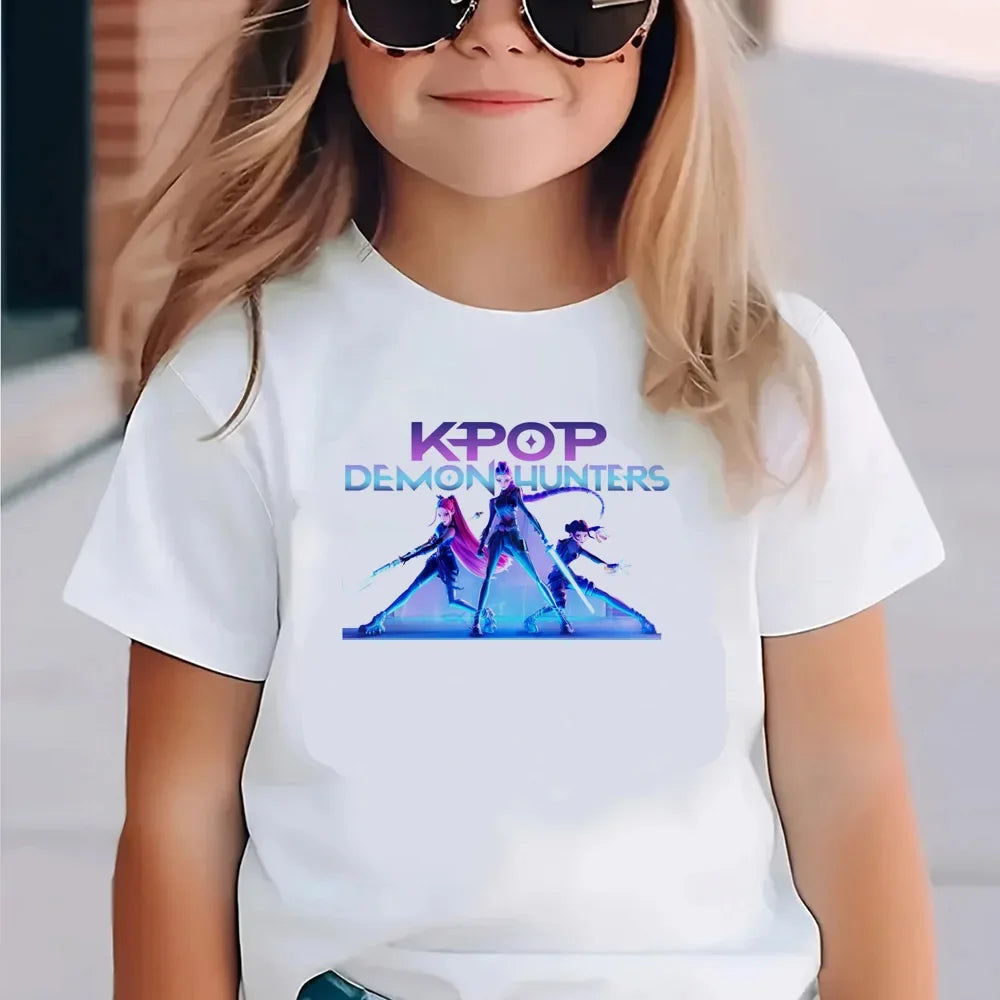 Kpop Demon Hunters Children's Clothing Short Sleeve T-shirt Cute Kpop Demon Hunters T Shirt Harajuku Tshirt for Boys Girls GlowCart