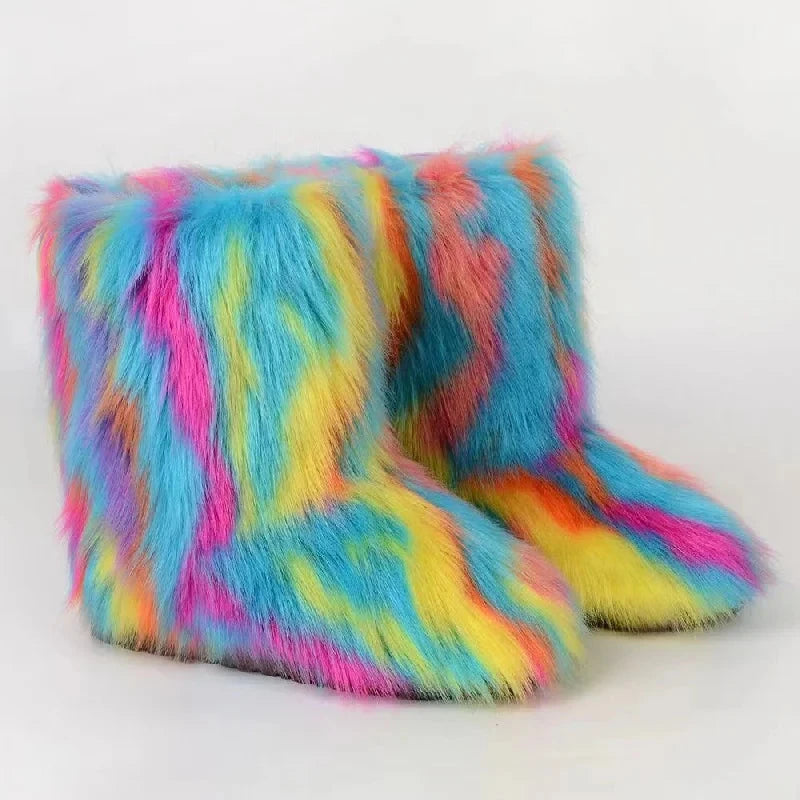Y2K Fluffy Mid-calf Boots Winter Women Fashion Snow Boots GlowCart