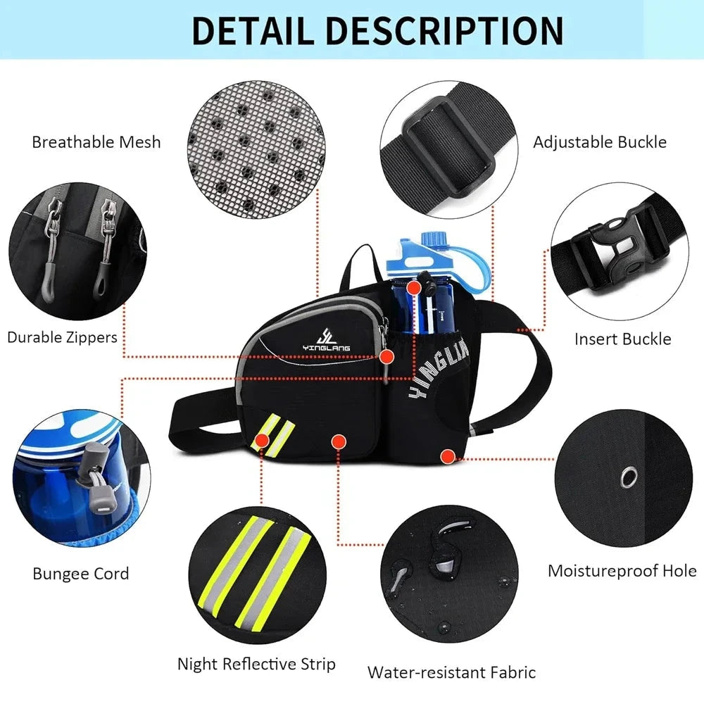 Running Belt Water Bottle Waist Pack Women Men Hiking Fanny Pack Hydration Jogging Waist Belt Water Bottle Runners Pouch GlowCart