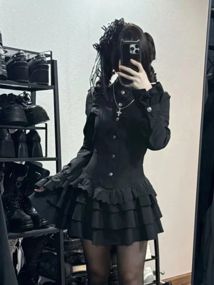 Spring Vintage Gothic Style Lace Up Dress Women Design High GlowCart