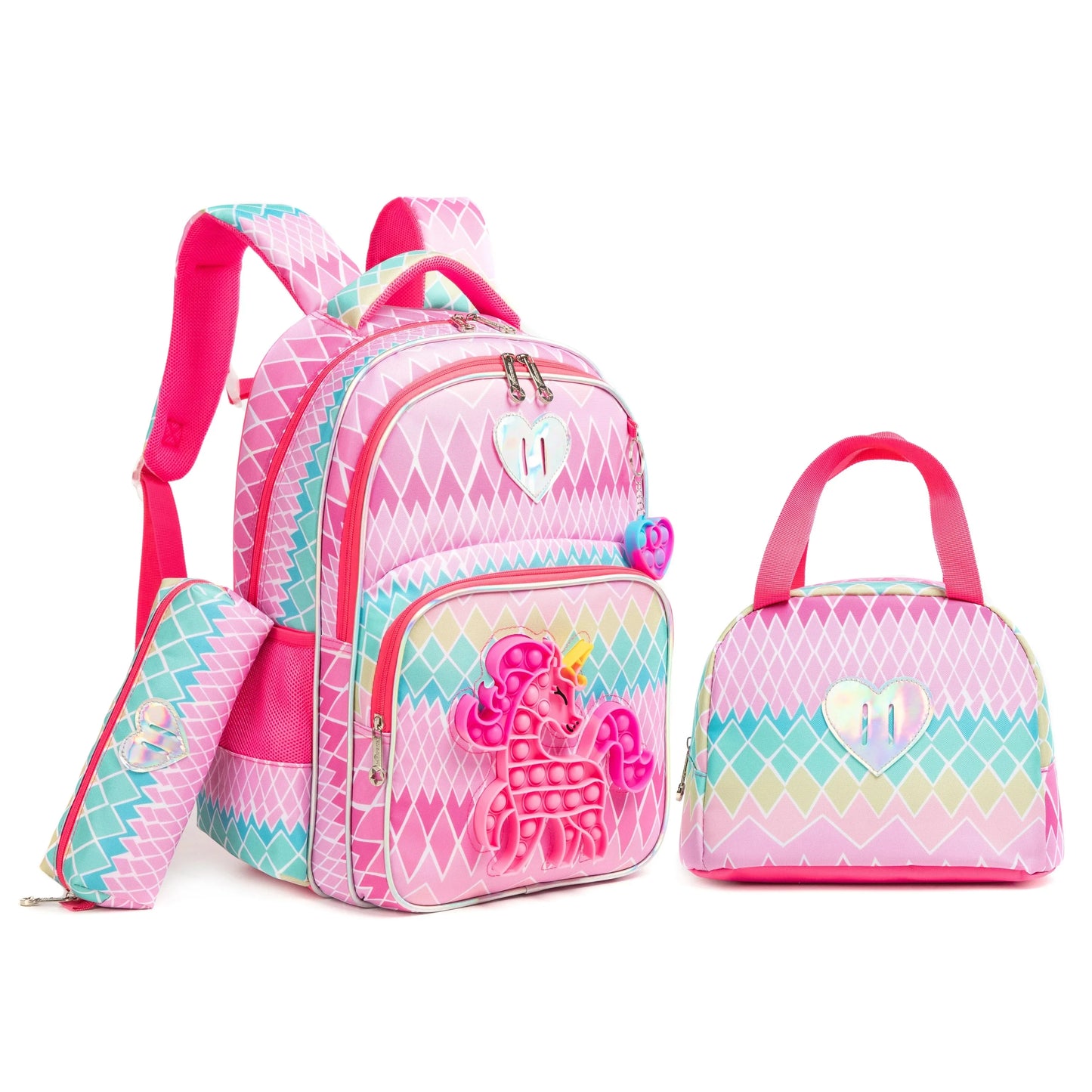 Meetbelify 16.5'' POP Backpack for Girls Kids  Elementary Preschool Student with Lunch Box Pencil Case 3 in 1 GlowCart