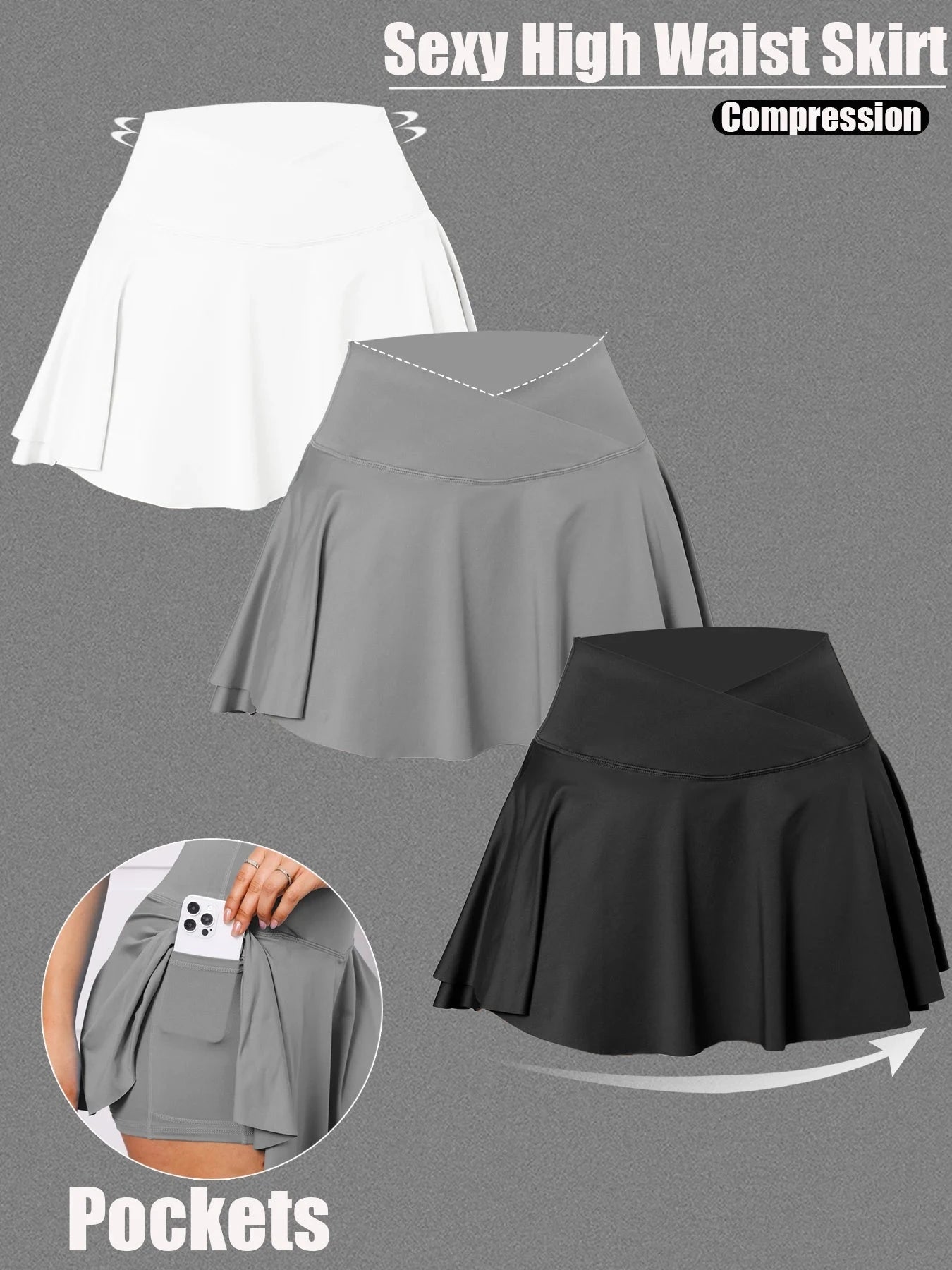 3Pack Dopamine Pockets Tennis Skirts for Women Fitness GlowCart