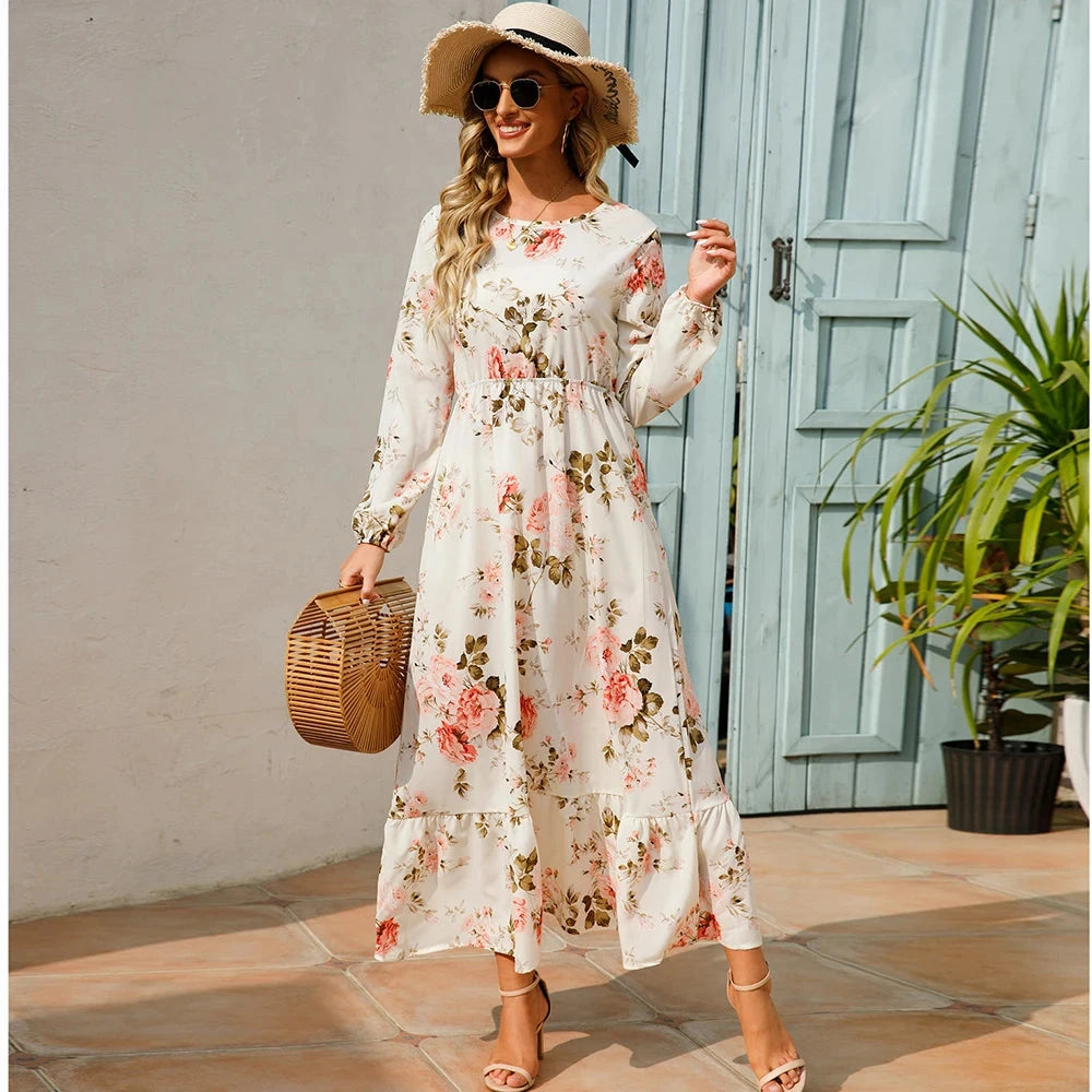 Women Maxi Dresses Sping Autumn Bohemian Casual Full Sleeve GlowCart