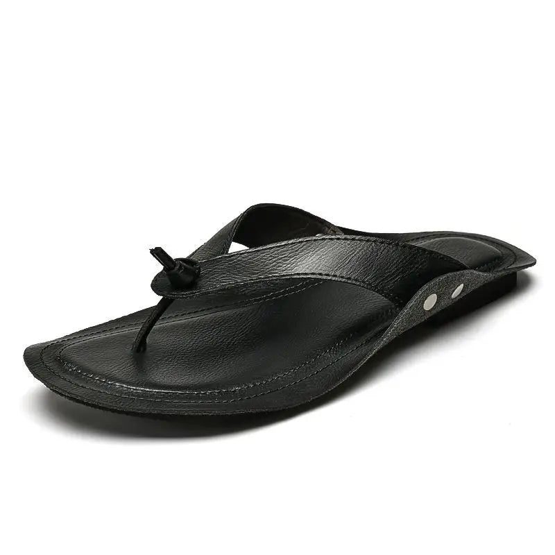 2025 new high-end leather flip-flops for men, ultra-soft genuine cowhide sandals for outdoor wear slippers . GlowCart