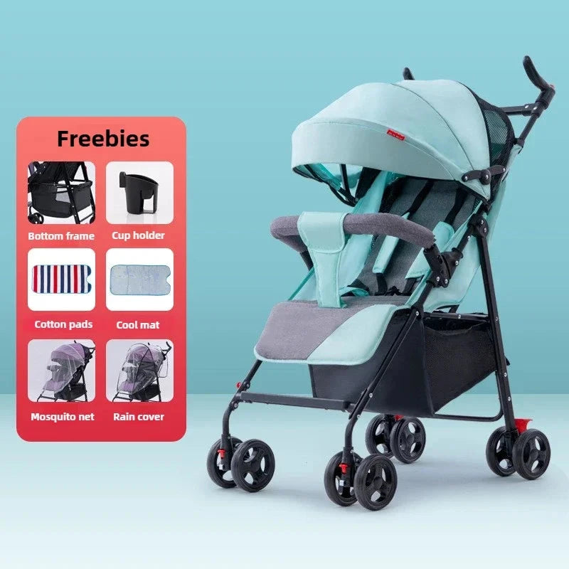Baby Stroller Can Sit or Lie Down, Ultra-light, Portable, Simple Shock-absorbing Folding Baby BB Stroller GlowCart