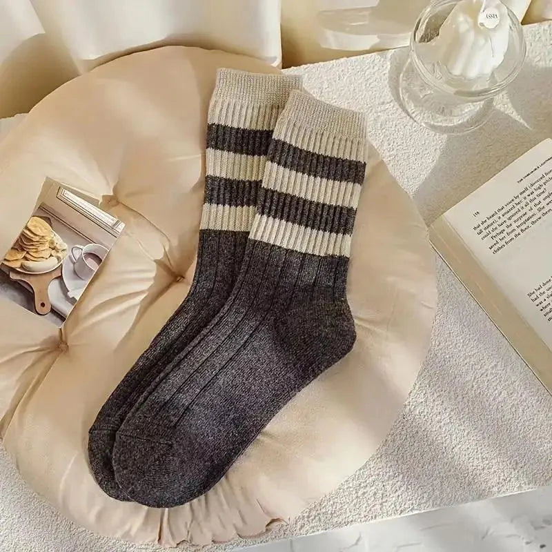 5 Pairs Striped Print Socks, Comfy & Soft Mid Tube Socks, GlowCart